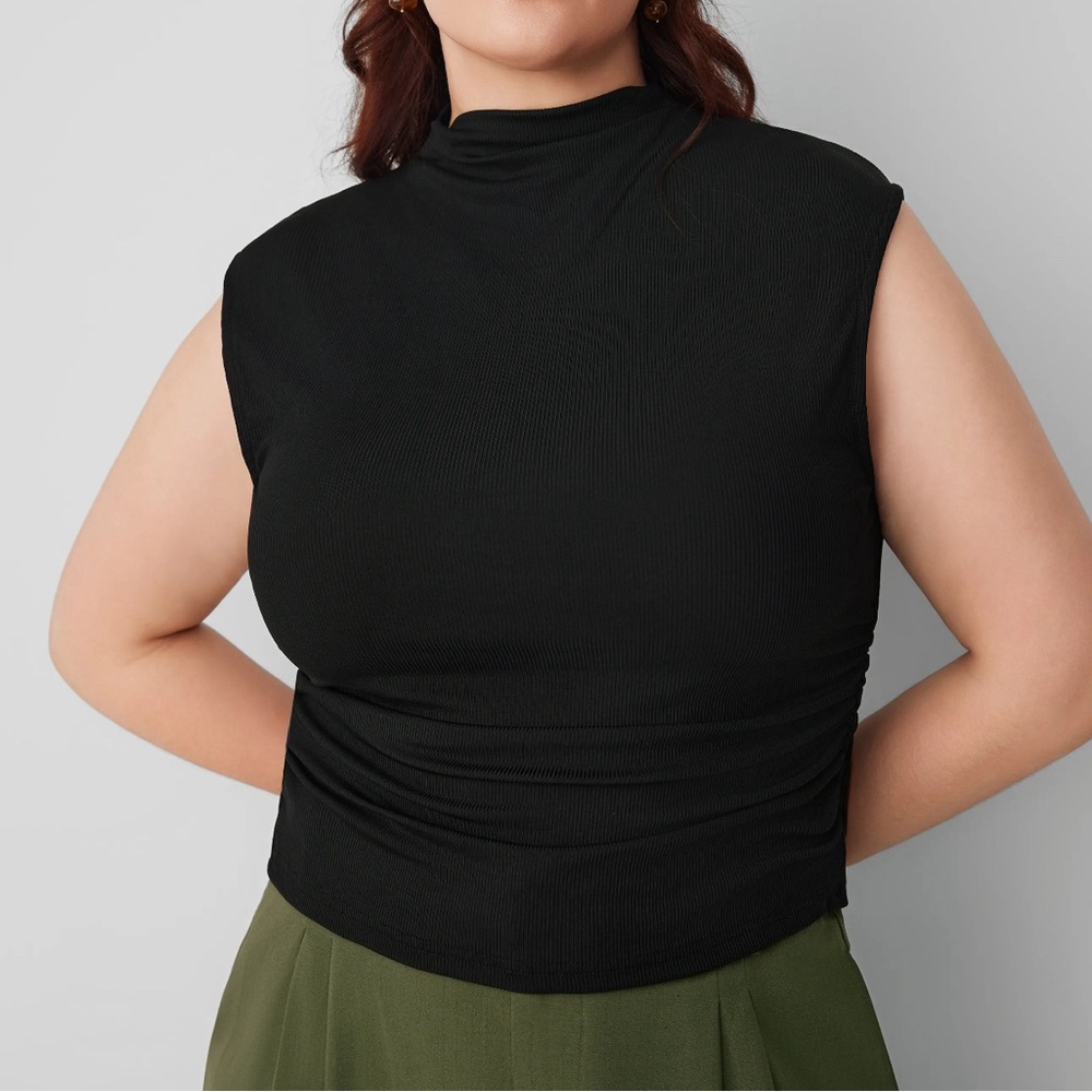 High Neck Sleeveless Ruched Tank Top